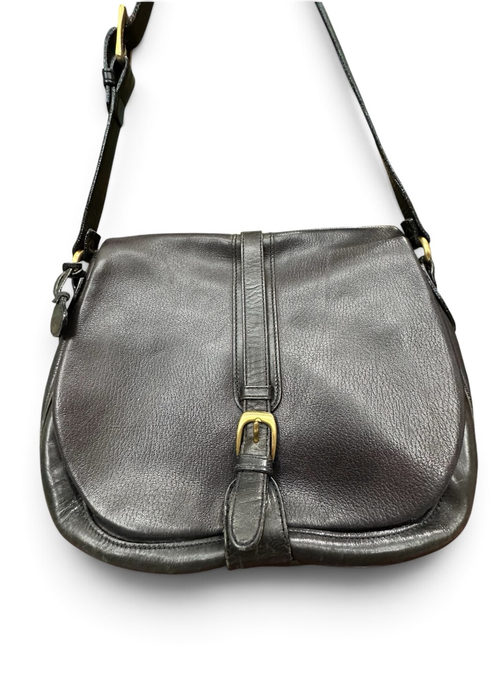 Vintage Bally Made in USA Black Leather Saddle Crossbody Bag